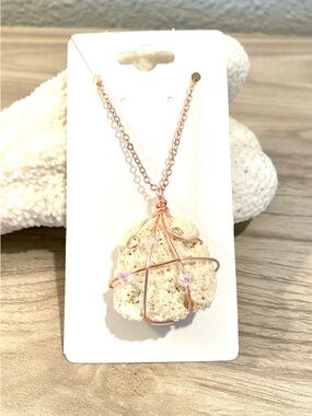 8. Rose Gold Wire-Wrapped Natural Coral Pendant Necklace from Cozumel, Mexico